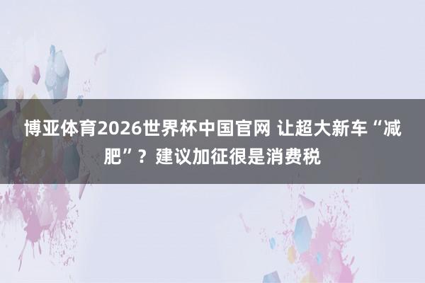博亚体育2026世界杯中国官网 让超大新车“减肥”？建议加征很是消费税