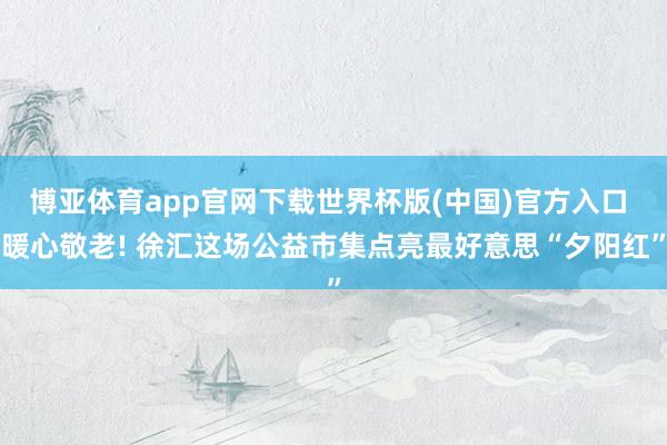 博亚体育app官网下载世界杯版(中国)官方入口 暖心敬老! 徐汇这场公益市集点亮最好意思“夕阳红”