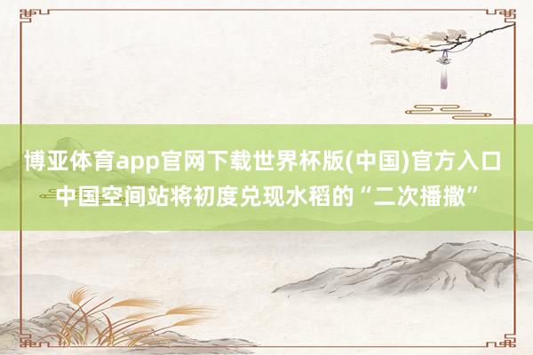 博亚体育app官网下载世界杯版(中国)官方入口 中国空间站将初度兑现水稻的“二次播撒”